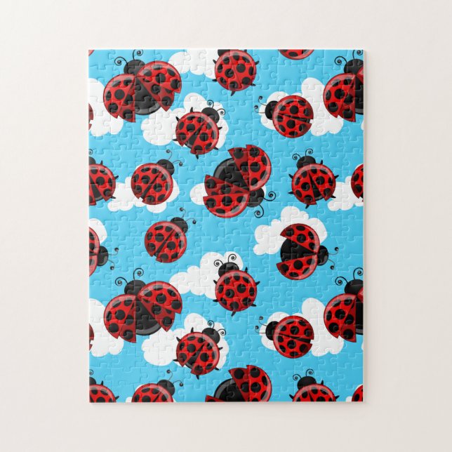 Blue Sky White Clouds Red Ladybug Käfer Puzzle (Vertikal)