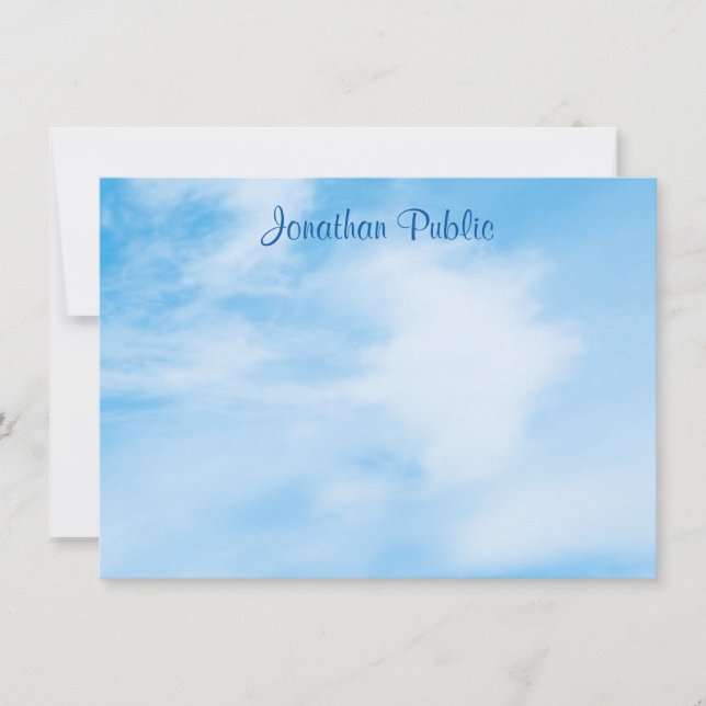 Blue Sky White Clouds Template Custom Calligraphy Mitteilungskarte (Vorderseite)