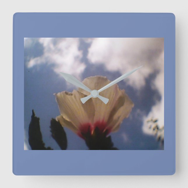Blue Sky White Rose Quadratische Wanduhr (Vorderseite)