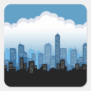Blue Skys Cityscape Quadratischer Aufkleber