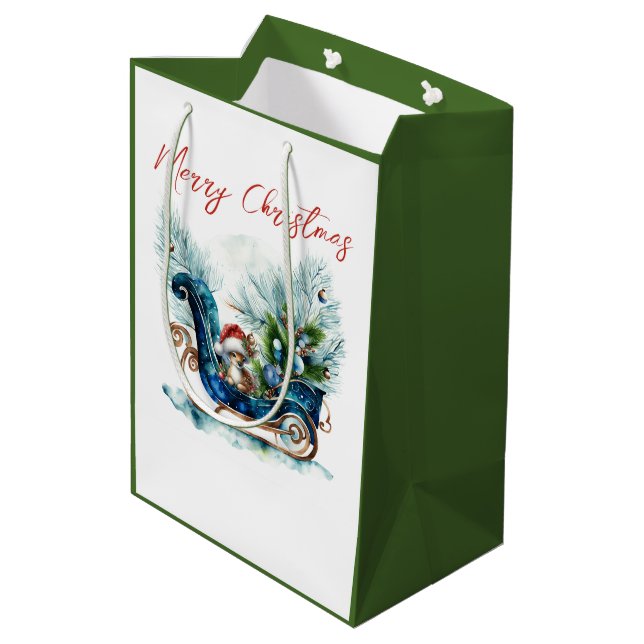 Blue Sled Baby Rentier Mittlere Geschenktüte (Rückseite Schrägansicht)