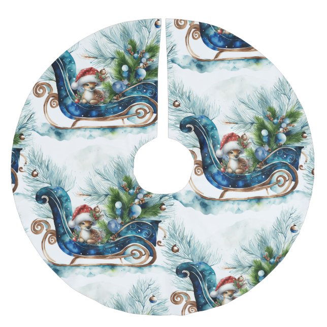 Blue Sled Baby Rentier Polyester Weihnachtsbaumdecke (Vorderseite)