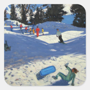 Blue Sledge Belle Plagne Quadratischer Aufkleber