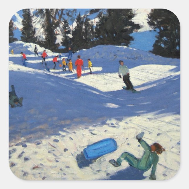 Blue Sledge Belle Plagne Quadratischer Aufkleber (Vorderseite)