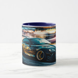 Blue Sleek Driving Sports Car Automotive Tasse