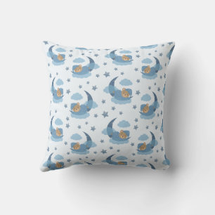 Blue Sleeping Baby Bear auf Mondwolken & Sternen Kissen