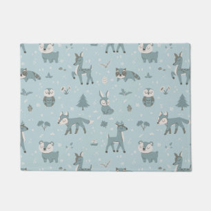 Blue Sleepy Little Woodland Critters Fußmatte