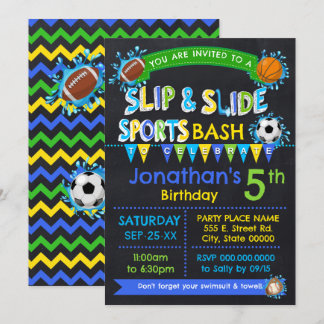 Blue Slip & Slide Sports Geburtstag Sommer Party Einladung