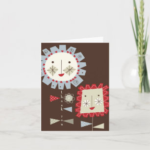 Blue smiling flower note card karte