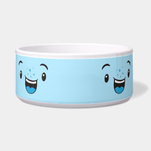 Blue Smiling Kawaii Face Dog Bowl Napf