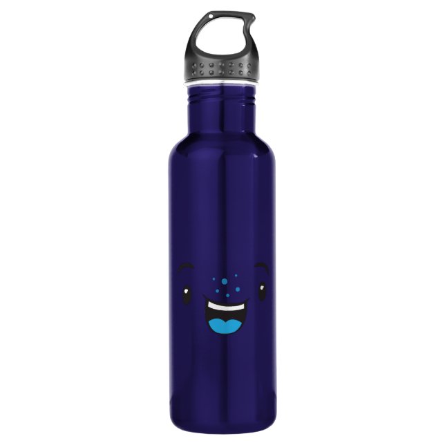 Blue Smiling Kawaii Face Edelstahlflasche (Vorderseite)