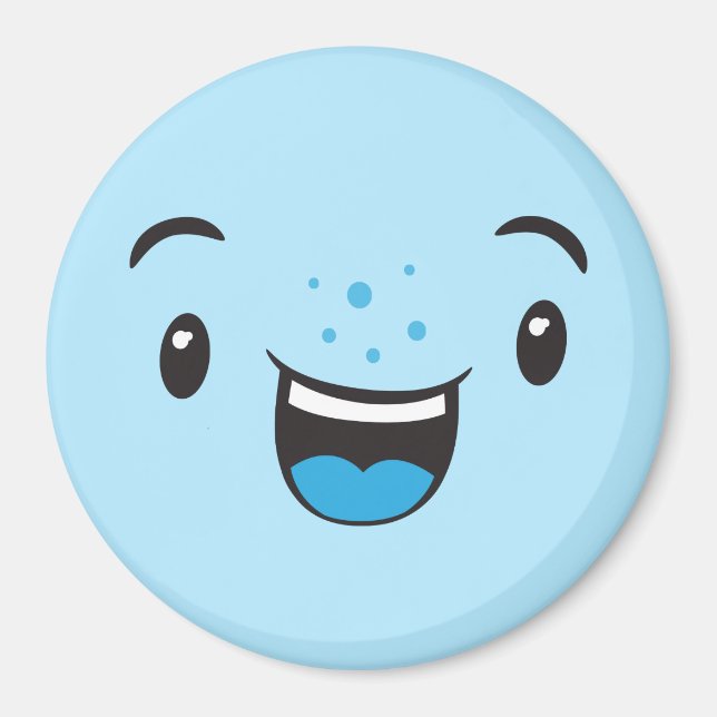 Blue Smiling Kawaii Face Magnet (Vorne)