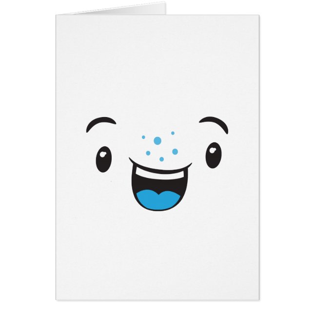 Blue Smiling Kawaii Face Note Card (Vorne)