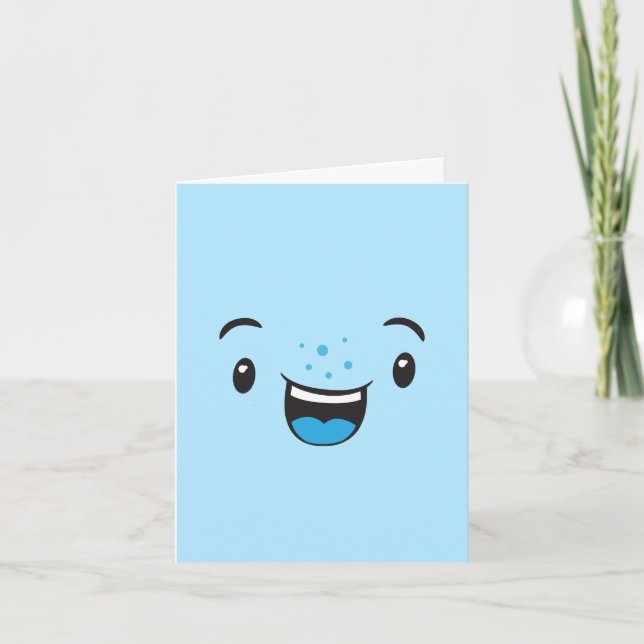 Blue Smiling Kawaii Face Note Card Karte (Vorderseite)