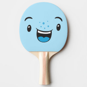 Blue Smiling Kawaii Face Ping Pong Paddle Tischtennis Schläger