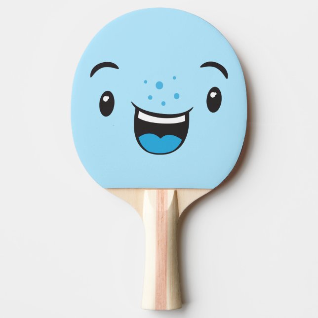 Blue Smiling Kawaii Face Ping Pong Paddle Tischtennis Schläger (Vorderseite)