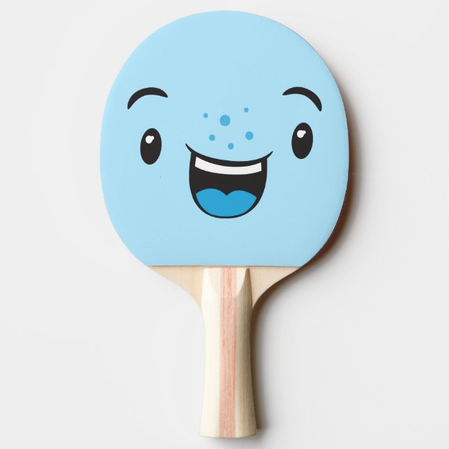 Blue Smiling Kawaii Face Ping Pong Paddle Tischtennis Schläger (Rückseite)