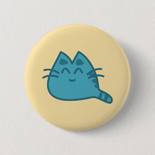 Blue Smilly Kitty Cat Button