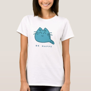 Blue Smilly Kitty Cat T-Shirt