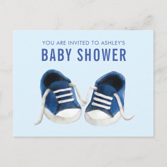 Blue Sneakers Baby Dusche Einladung Postkarte (Vorderseite)