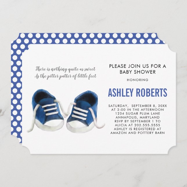 Blue Sneakers Baby Shower Invasion, Baby Boy Einladung (Vorne/Hinten)