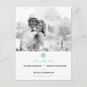 Blue Snow Blume Winter Modernes Foto Save the Date Ankündigungspostkarte