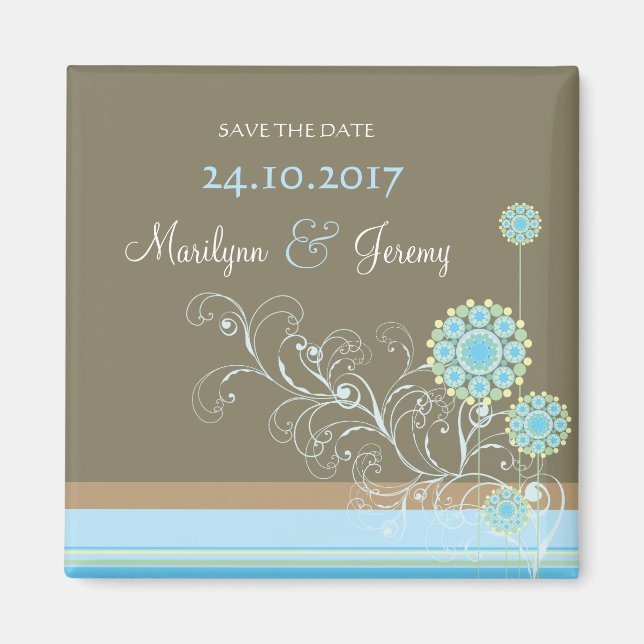 Blue Snow Blume Wirbel Chic Wedding Save the Date Magnet (Vorne)