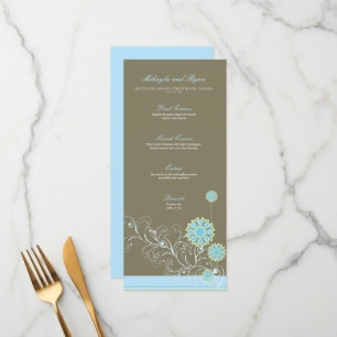 Blue Snow Blume Wirbel Elegante Whimsical Wedding Menükarte