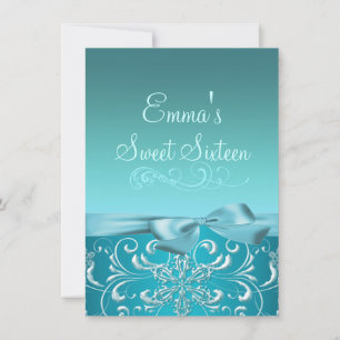 Blue Snow Flake & Bow Image Birthday Einladung