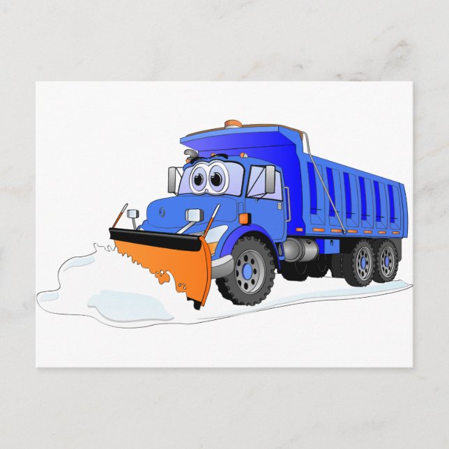 Blue Snow Plow Cartoon Dump Truck Postkarte (Vorderseite)