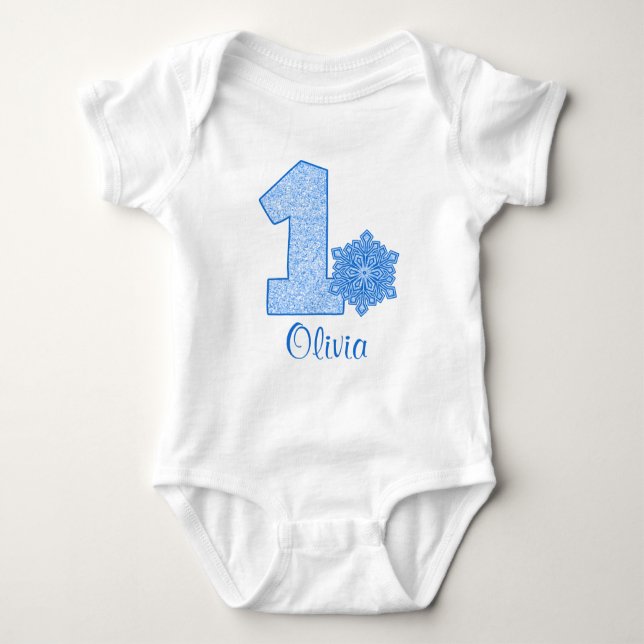 Blue Snowflake 1. Geburtstag Personalisiert Baby Strampler (Vorderseite)