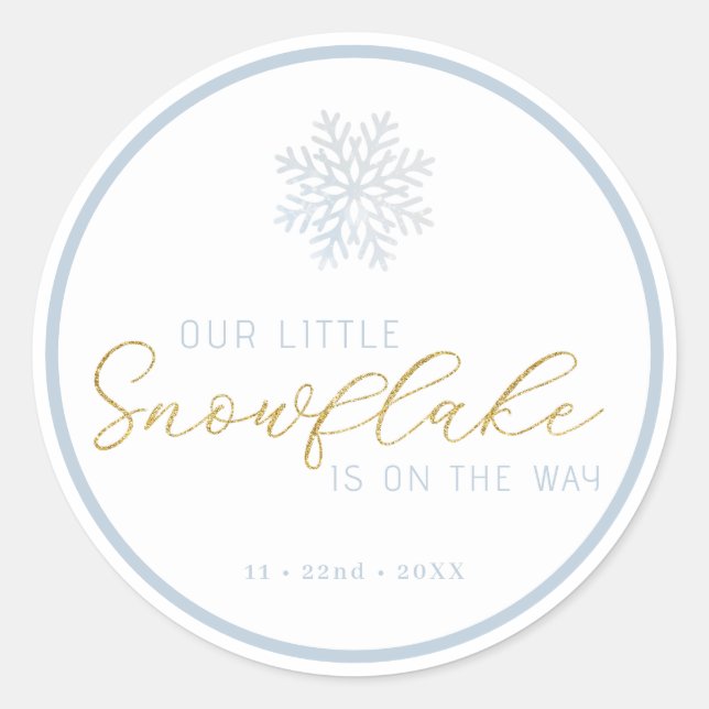 Blue Snowflake Baby Dusche Gefallen Sticker (Vorderseite)