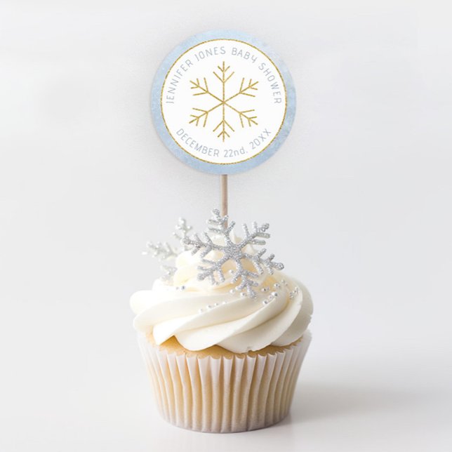 Blue Snowflake Baby Dusche Gefallen Sticker (Winter Wonderland Baby Shower Favor Sticker - Dusty Blur & Glitter Gold)
