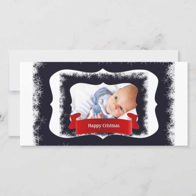 Blue Snowflake Baby Foto Frame Feiertagskarte (Vorderseite)