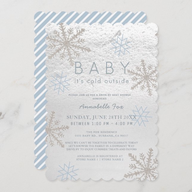 Blue Snowflake Baby mit kalter Baby-Dusche Einladung (Vorne/Hinten)