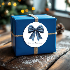 Blue Snowflake Bow Weihnachtsfeiertag Runder Aufkleber