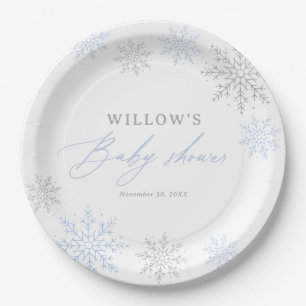 Blue Snowflake Boy Baby Dusche Pappteller