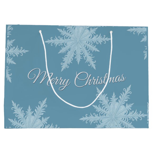 Blue Snowflake Christmas Gift Bag Große Geschenktüte (Rückseite)