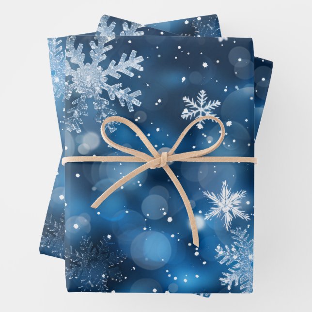 Blue Snowflake Flat Wrapping Paper Set 3 Geschenkpapier Set (Beispiel)
