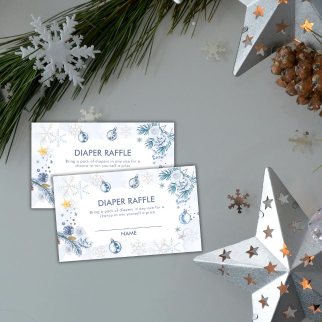 Blue Snowflake Flower Diaper Raffle Baby Shower  Begleitkarte (Blue Snowflake Flower Diaper Raffle Baby Shower Enclosure Card)