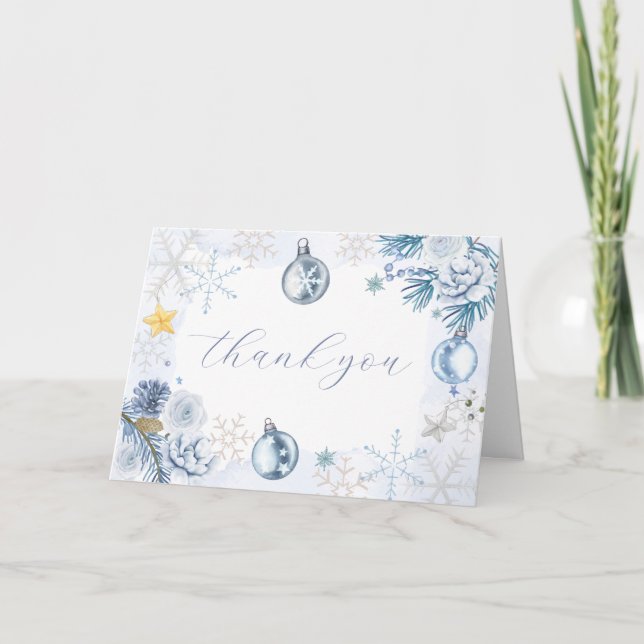 Blue Snowflake Flower Winter Baby Shower  Dankeskarte (Vorderseite)
