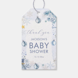 Blue Snowflake Flower Winter Baby Shower Geschenkanhänger