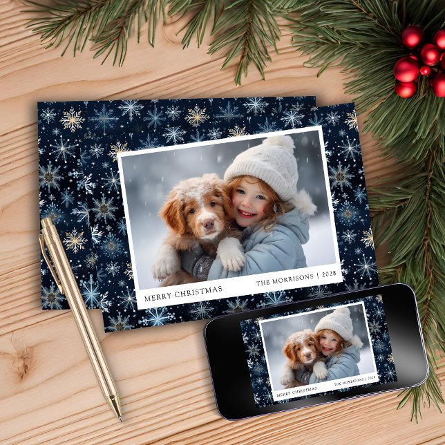 Blue Snowflake Foto Weihnachtskarte Feiertagskarte (Von Creator hochgeladen)