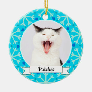 Blue Snowflake Frame Anpassbare Kitty Keramikornament