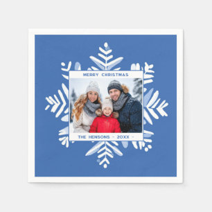 Blue Snowflake Frohe Weihnachten Familie Foto Holi Serviette