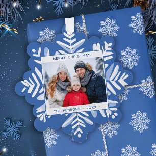 Blue Snowflake Frohe Weihnachtsfamilie Foto Ornament Karte