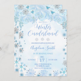 Blue Snowflake Geburtstag Winter Onederland Einladung