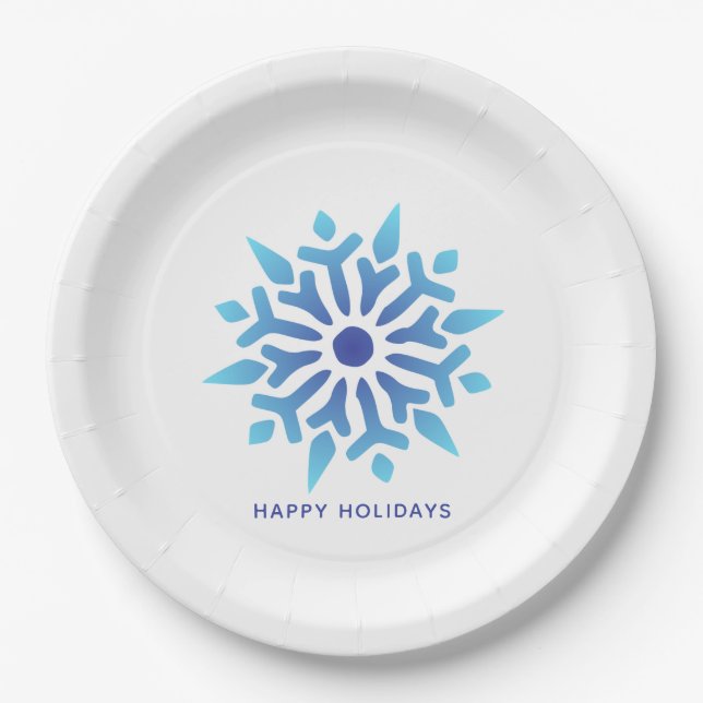 Blue Snowflake Happy Holidays Pappteller (Vorderseite)