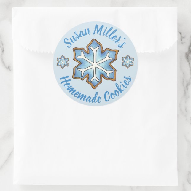Blue Snowflake Holiday Sugar Cookie gebacken von Runder Aufkleber (Tasche)