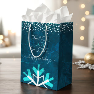 Blue Snowflake Modern Peace Joy Liebe Typografie Mittlere Geschenktüte